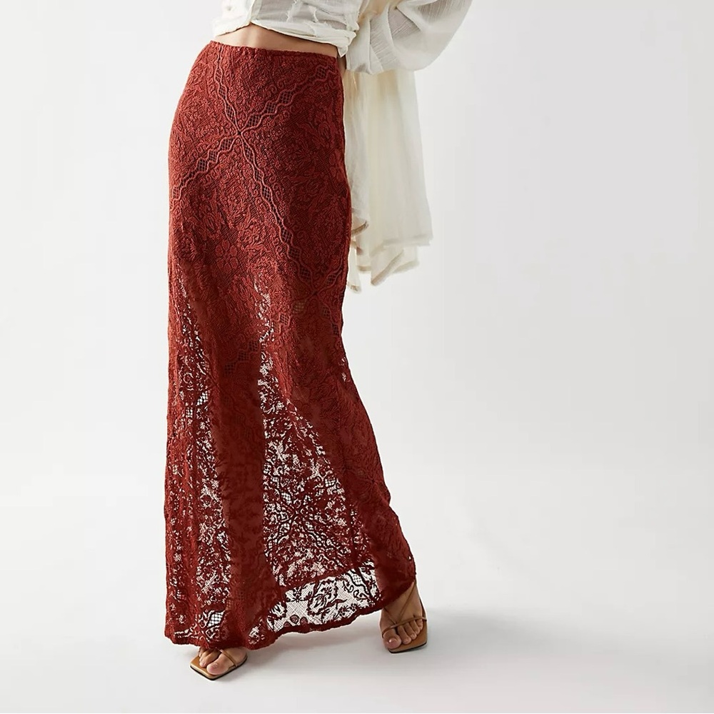 NWT Jen’s Pirate Booty maxi skirt LACE rust layer over mini skirt LUXURY M -$270